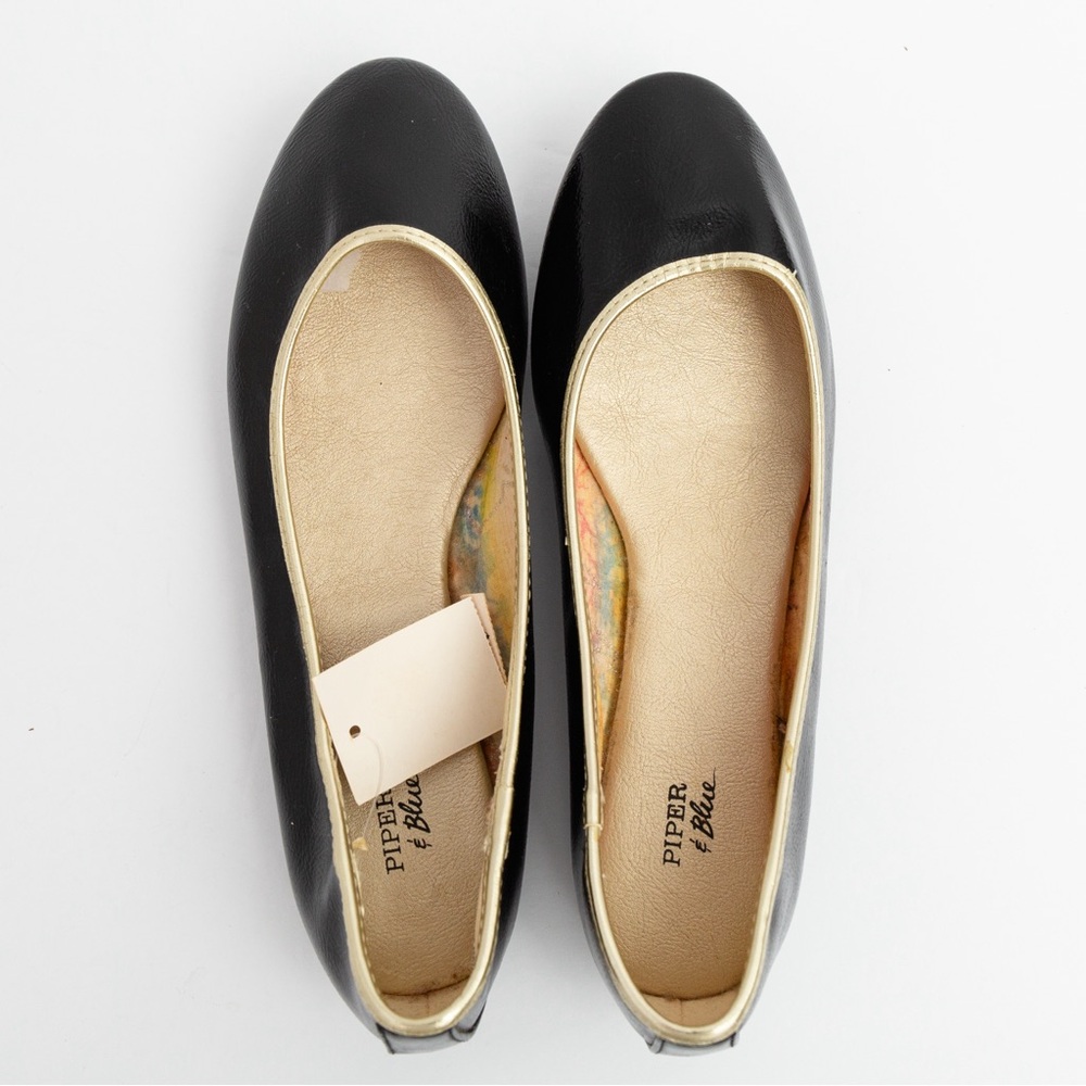Ballet flats black with metallic gold trim Piper & Blue 7